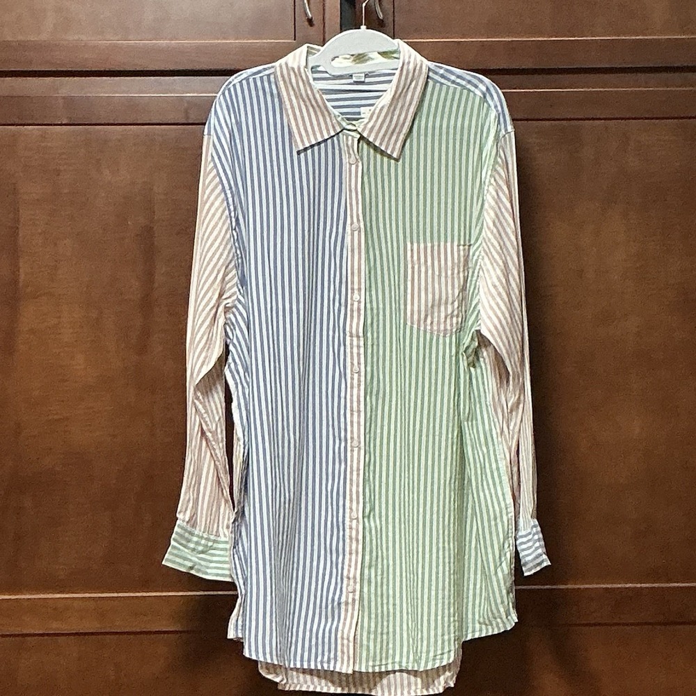 Aerie Women's XL Oversized Button Down Shirt Colorblock Striped NWT